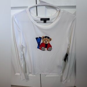 Harper White Long Sleeve Shirt with Bear Motif